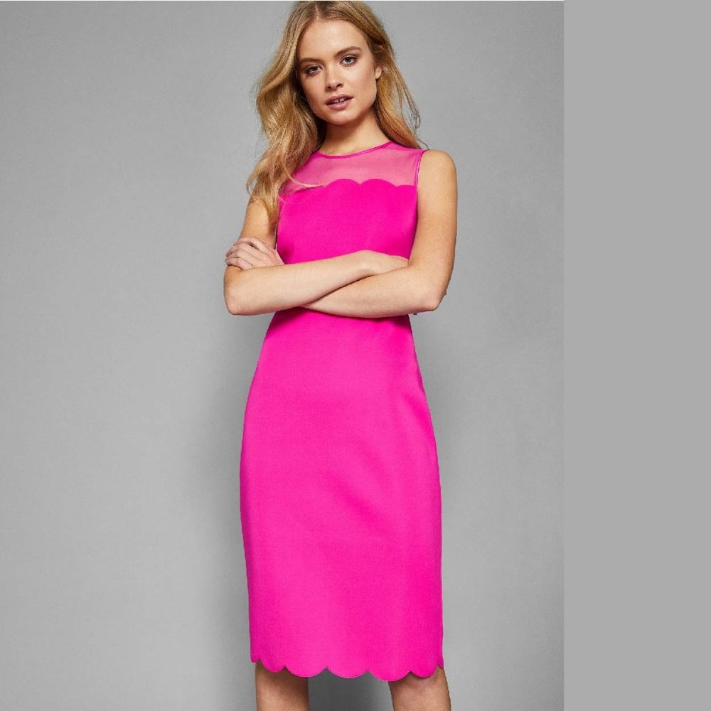 Ted Baker Clowva Scalloped Mesh Yoke Bodycon Dress